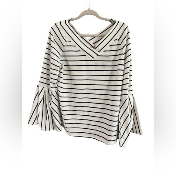 Gibson Latimer Large V Neck Striped Blue White NWT - Picture 2 of 10